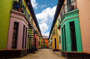 Bright colorful historic buildings in Los Martires neighborhood in Bogota, Colombia shutterstock_153960107